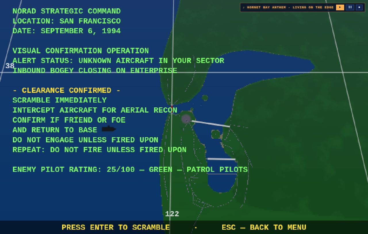 Mission 1 briefing as it was — fixed 15-pixel type floating small in the panel